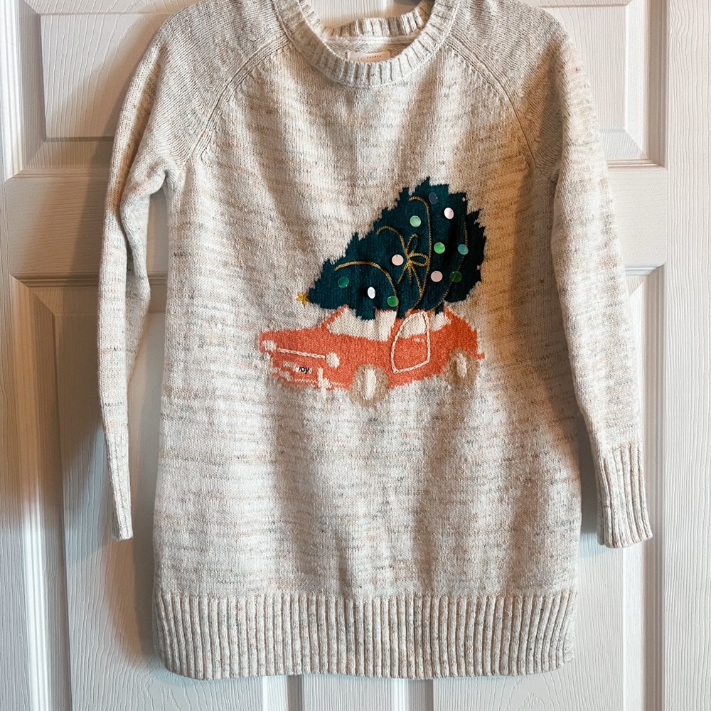Cream Sweater with Car and Tree Design